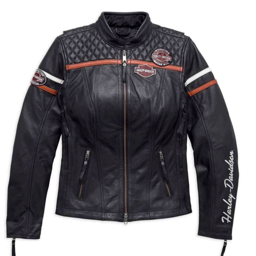 HARLEY DAVIDSON MISS ENTHUSIAST TRIPLE VENT MOTORCYCLE BLACK LEATHER jacket